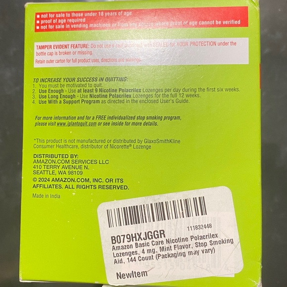 Nicotine 4mg 144 Lozenges w/ 6 Containers of 24 pcs Am@zon Mint Flavor Exp04/27 - Picture 3 of 6
